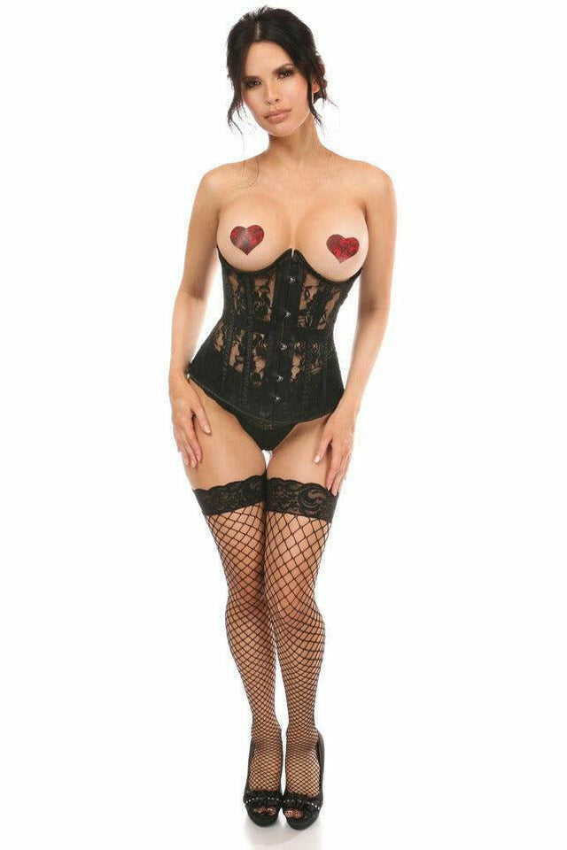 Lavish Black Sheer Lace Underwire Open Cup Underbust Corset