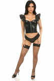 Lavish Black Faux Leather Bustier Top w/Ruffle Sleeves