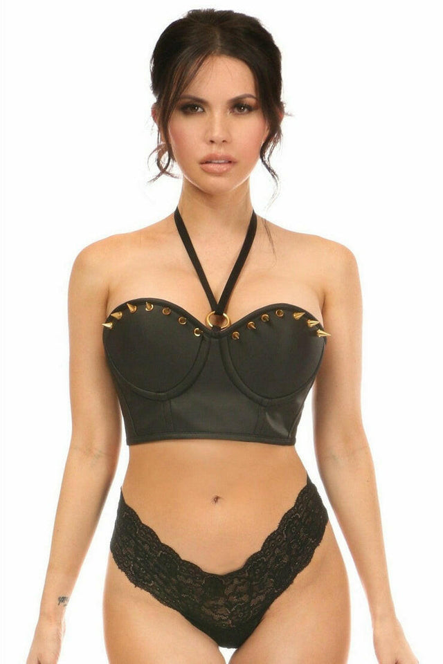 Lavish Faux Leather Halter Bustier w/Spikes