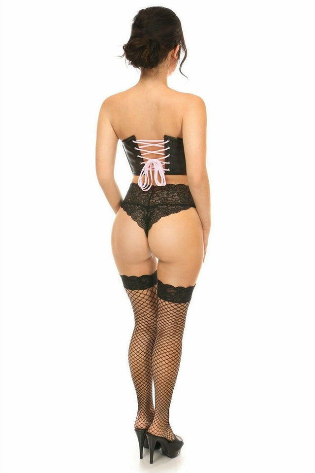 Lavish Black Faux Leather w/Pink Lace-Up Bustier