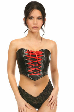 Lavish Black Faux Leather w/Red Lace-Up Bustier