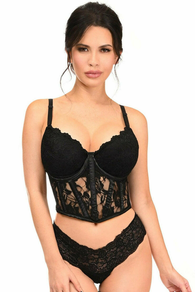 Lavish Black Sheer Lace Underwire Waist Cincher Corset