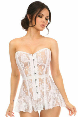 Lavish White Sheer Lace Corset Dress