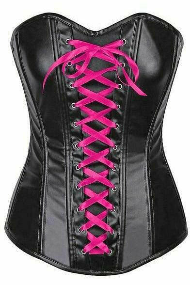 Lavish Wet Look Faux Leather Lace-Up Over Bust Corset