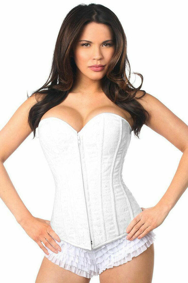 Lavish White Lace Overbust Corset w/Zipper