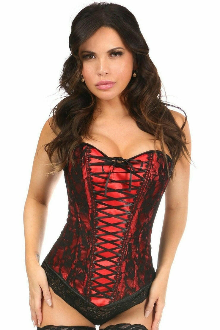 Lavish Red Lace-Up Over Bust Corset w/Black Lace