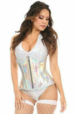 Top Drawer Silver Holo Under Bust Corset w/Zipper