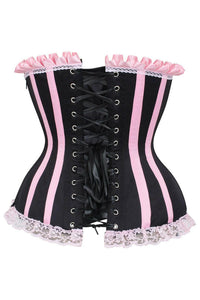 Top Drawer Black/Pink Steel Boned Burlesque Corset