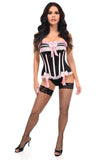 Top Drawer Black/Pink Steel Boned Burlesque Corset