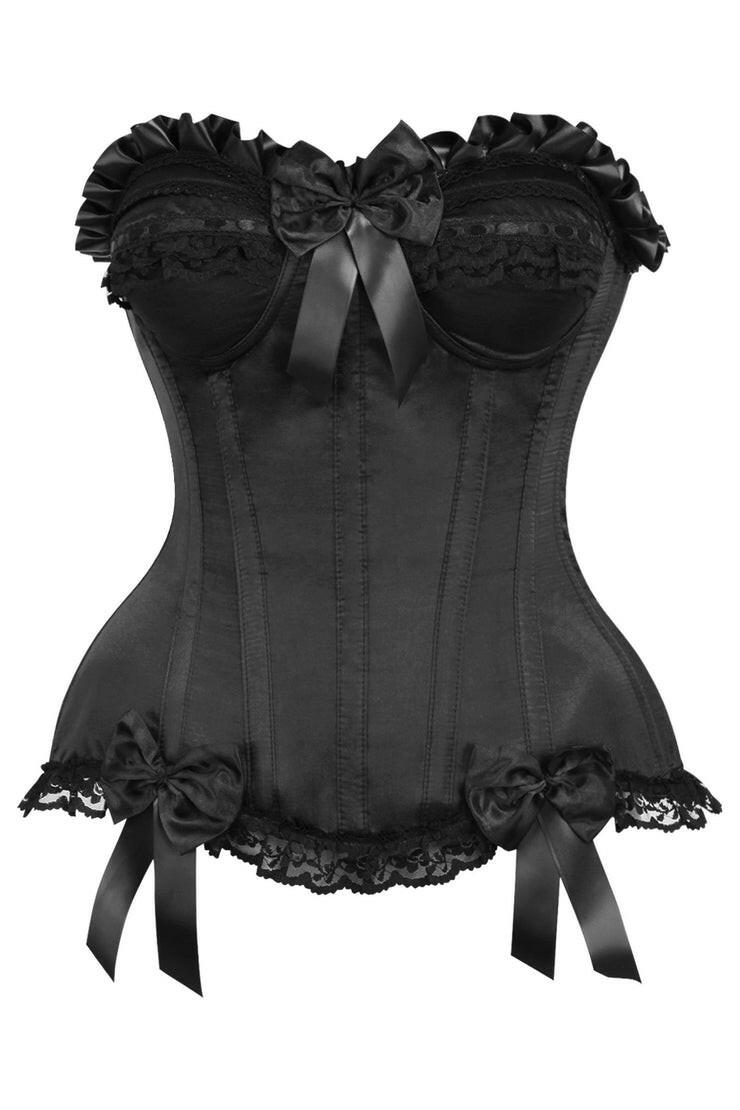 Top Drawer Black Satin Steel Boned Overbust Corset