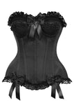 Top Drawer Black Satin Steel Boned Overbust Corset