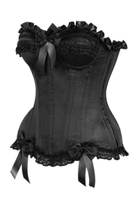 Top Drawer Black Satin Steel Boned Overbust Corset