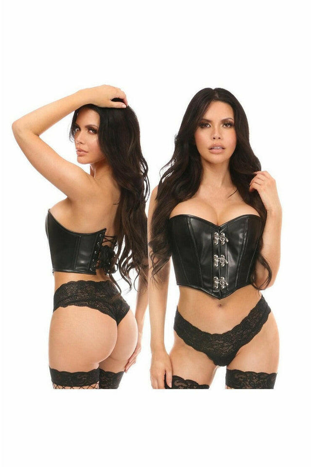 Top Drawer Black Faux Leather Bustier Top w/Clasp