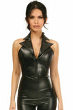 Top Drawer Black Faux Leather Steel Boned Collared Bustier Top