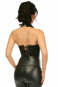 Top Drawer Black Faux Leather Steel Boned Collared Bustier Top