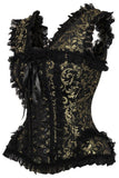 Top Drawer Gold/Black Swirl Brocade & Lace Steel Boned Corset w/Cap Sleeves