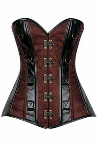 Top Drawer Brown Brocade & Faux Leather Steel Boned Corset