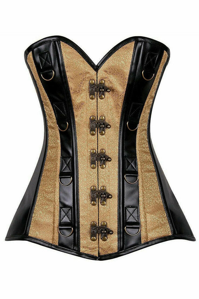 Top Drawer Gold Brocade & Faux Leather Steel Boned Corset