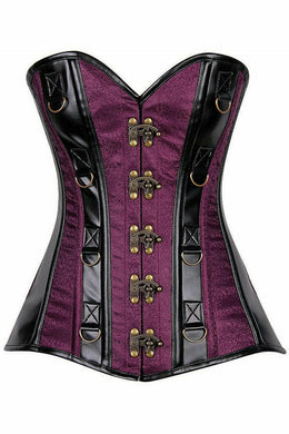 Top Drawer Plum Brocade & Faux Leather Steel Boned Corset