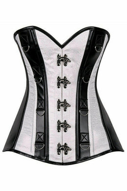 Top Drawer White Brocade & Faux Leather Steel Boned Corset