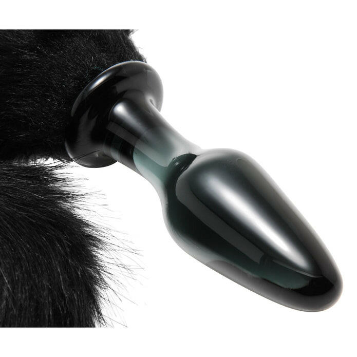 Tailz Midnight Fox Glass Butt Plug With Tail Black