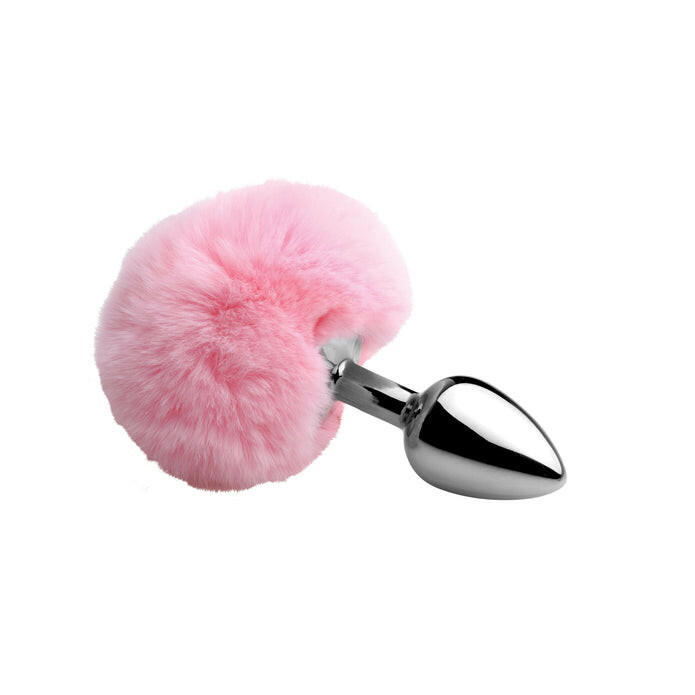 Fluffy Bunny Tailz Metal Butt Plug- Pink