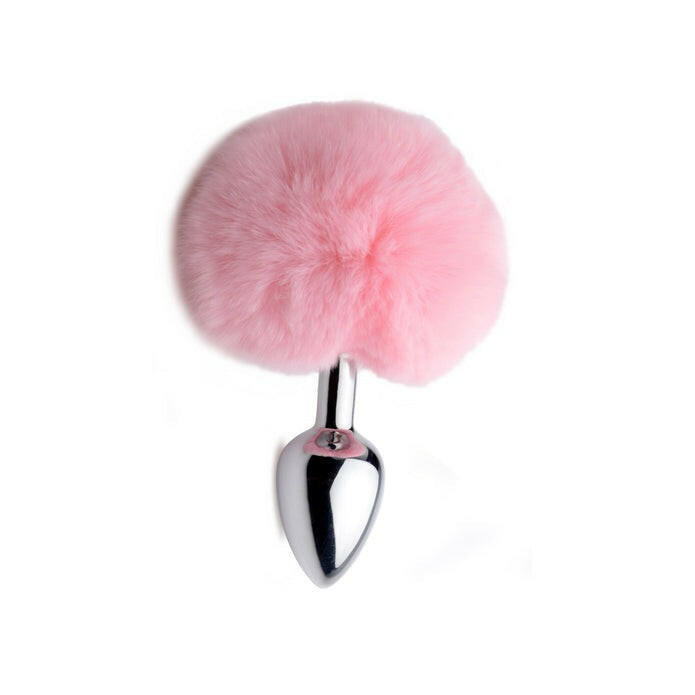 Fluffy Bunny Tailz Metal Butt Plug- Pink