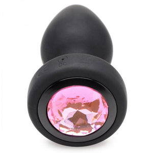 28X Silicone Vibrating Pink Gem Anal Plug W- Remote - Small