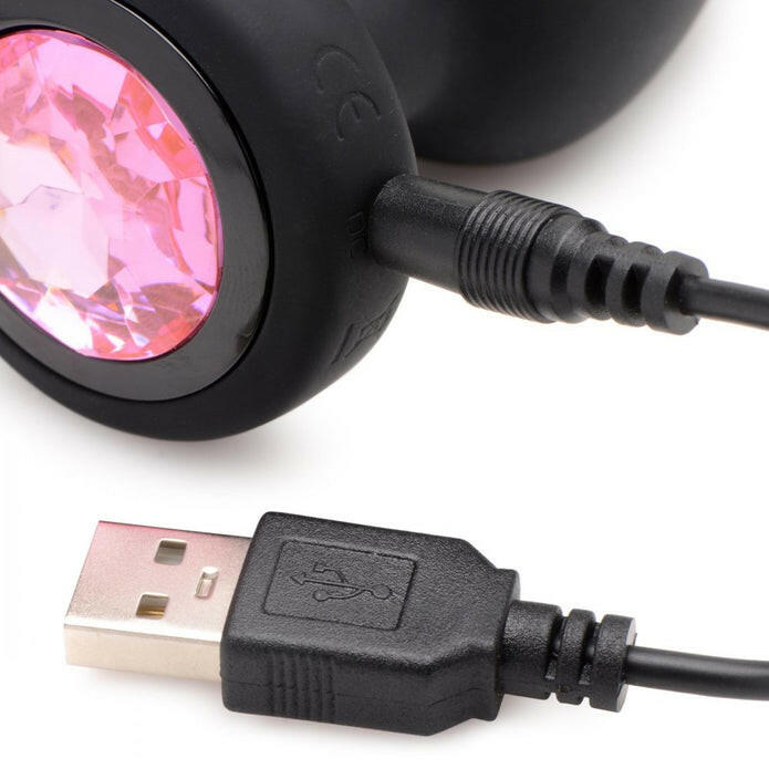 28X Silicone Vibrating Pink Gem Anal Plug W- Remote - Small