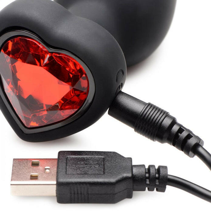 28X Silicone Vibrating Red Heart Anal Plug W- Remote - Small