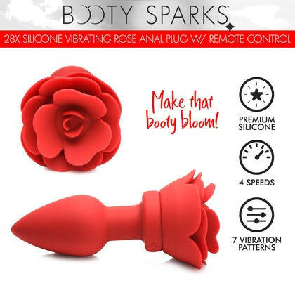 28X Silicone Vibrating Rose Anal Plug With Remote