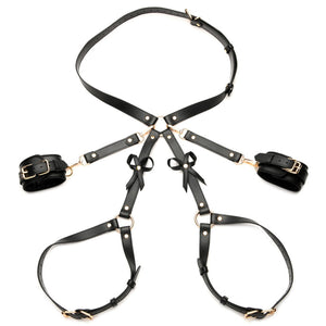 Strict Black Bondage Thigh Harness with Bows