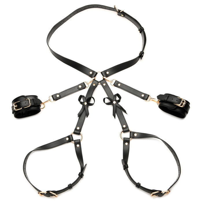 Strict Black Bondage Thigh Harness with Bows