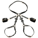 Strict Black Bondage Thigh Harness with Bows