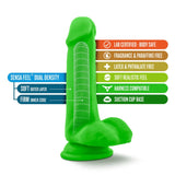 Blush Neo 6 in. Dual Density Dildo with Balls & Suction Cup Neon Green