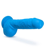 Blush Neo 9 in. Dual Density Dildo with Balls & Suction Cup Neon Blue