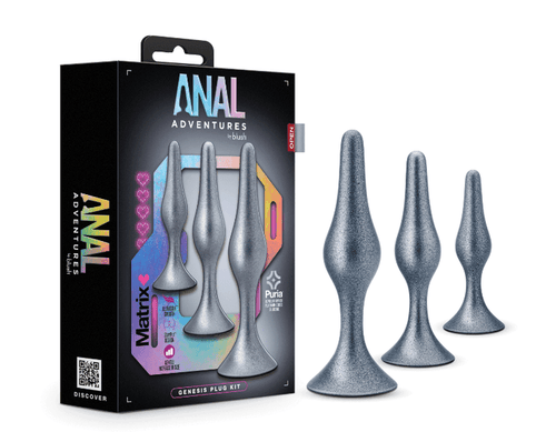 Anal Adventures Matrix | The Genesis Plug Kit: 3 Progressing Smooth Tapered Butt Plug Kit in Stellar Silver | With Stayput™ Technology & AnchorTech™ Base