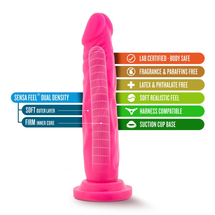 Blush Neo 7.5 in. Dual Density Dildo with Suction Cup Neon Pink