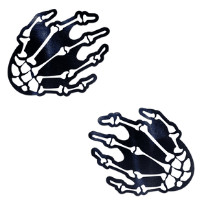 White Boney Skeleton Hands on Black Nipple Pasties