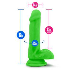 Blush Neo 6 in. Dual Density Dildo with Balls & Suction Cup Neon Green