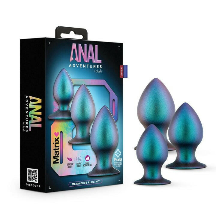 Anal Adventures Matrix | The Metaverse Plug Kit: 3 Progressing Tapered Tip Bulb Butt Plug Kit in Dark Millenia | With Stayput™ Technology & AnchorTech™ Base