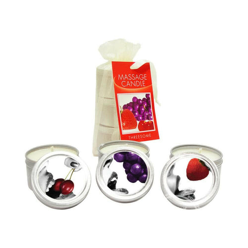 Earthly Body Edible Massage Candle Threesome strawberry, Grape & Cherry In 2oz Size