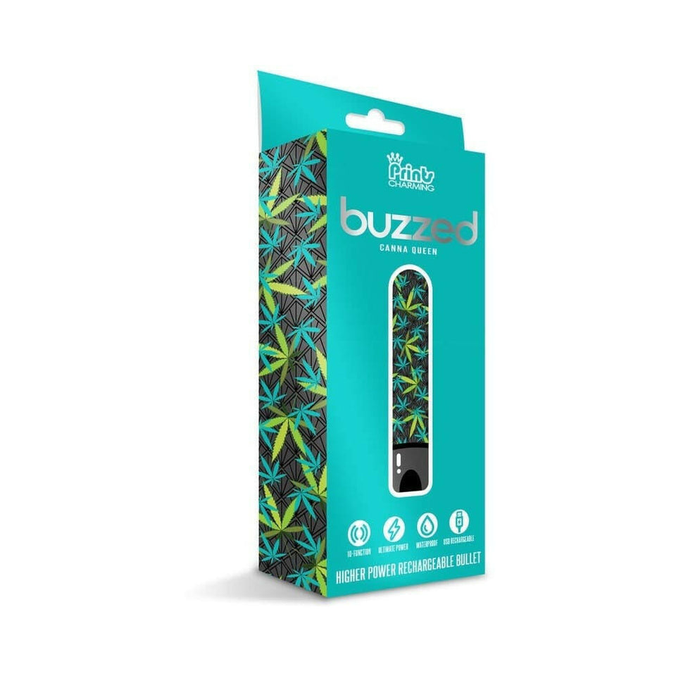 Prints Charming Buzzed Rechargeable 3.5" Bullet - Canna Queen - Black
